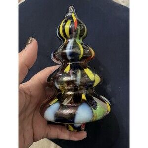 Christmas Ornament Hand Blown Poland Art Glass Tree 6.5 Inches Swirl Colored